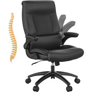 Ergonomic Big and Tall Office Chair, 500LBS PU Leather Executive Desk Chair with Lumbar Support and Flip-up Armrests, High Back, for Home and Office, Black