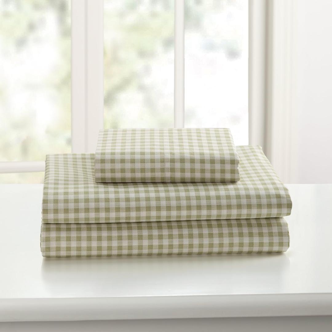 Laurel & Mayfair 250tc 100% Cotton Gingham Print Sheet Set, Queen, Green