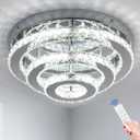 13.8 Inch Modern Crystal Chandeliers LED Crystal Ceiling Light 3 Tiers Ring Flush Mount Chandelier Ceiling Lights with Remote for Bedroom Living Room Kitchen Dimmable, Dia 13.8 inches x H 6.3 inches