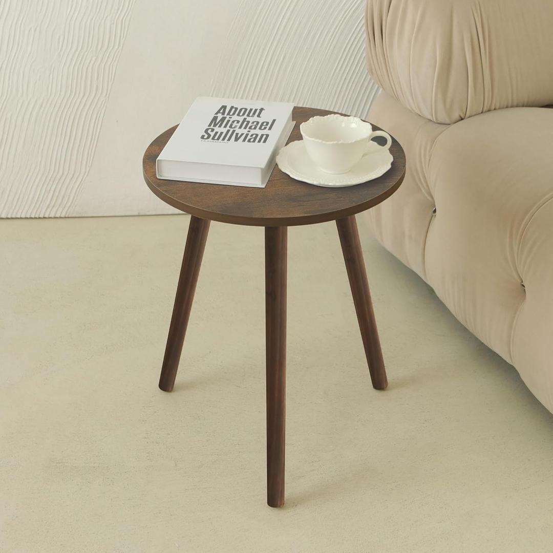 AWASEN Round Side Table, Small End Table for Living Room, Modern Wood Accent Coffee Side Table with Wood Legs for Small Space, Easy Assembly, Rustic Brown (Dark Rustic Brown)