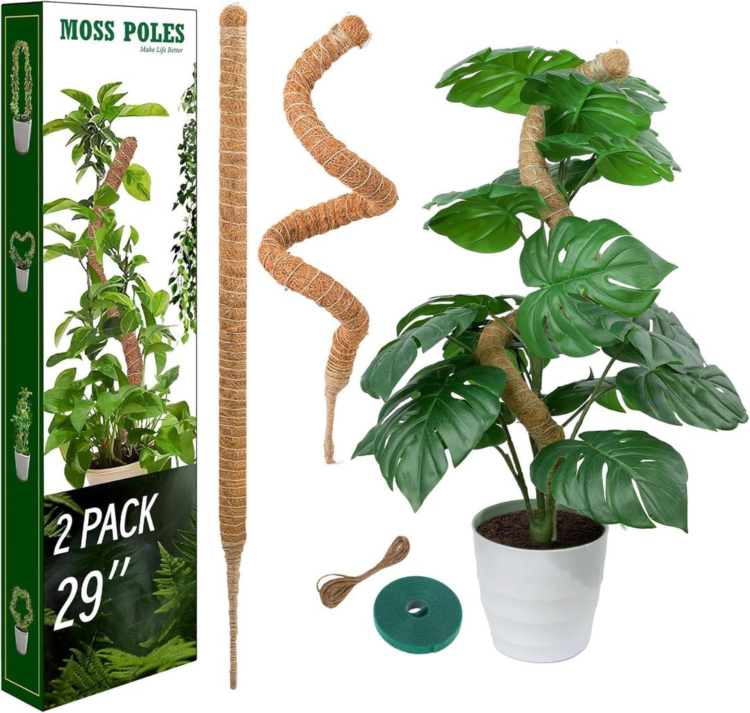 2 Pack Moss Pole, LveSunny 29 Inch Bendable Moss Pole Monstera Plant Support, More Flexible and Corrosion-Resistant Monstera Plant Support, Suitable for Potted Plants to Grow Upwards (brown)