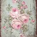 Shabby Chic Romantic Rose Print Vintage Flower Metal Tin Signs Wall Decor - Rustic Country Farmhouse Bathroom Metal Signs for Home Bedroom 8x5.5 Inch
