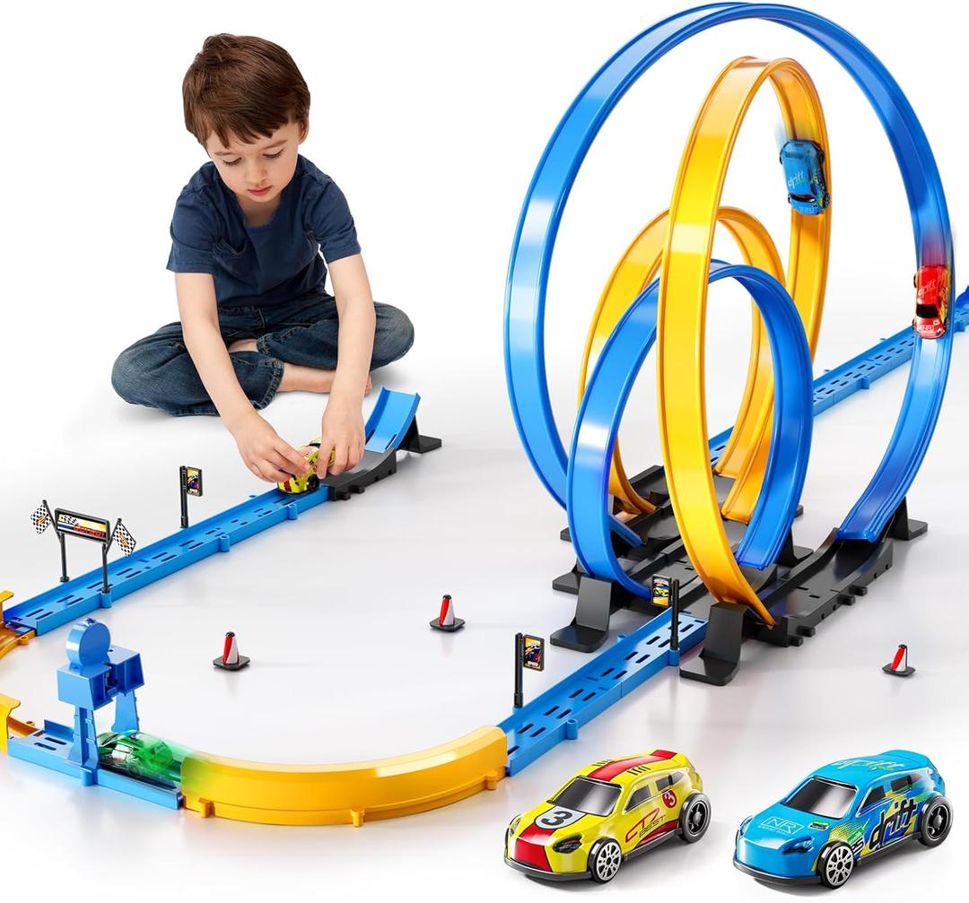 Slot Car Games Race Cars Toys for Boys Kids Age 5-7, Toy Cars Track Set with 4 Slot Cars, Loop Track and Jump Ramp, Slot Car Race Track Sets for 3 4 5 6 7 8+ Year Old Boy Girl Birthday Gifts