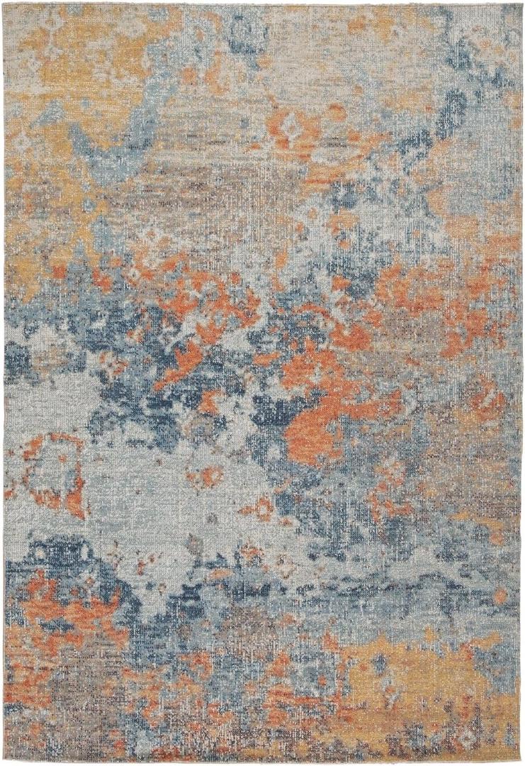 Signature Design by Ashley Wraylen 5 x 7 Low Pile Boho Abstract Rug, Orange & Blue