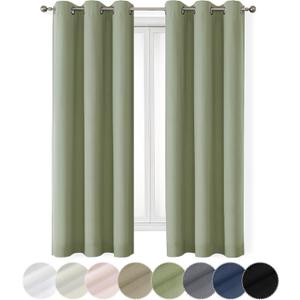 OWENIE Maya 100% Blackout Curtains 63 Inch Length 2 Panels Set, Warm Energy Saving Solid Light Blocking Curtains for Bedroom, Thermal Insulated Window Treatments, Sage Green, W37 x L63 inch (37"W x 63"L (Pack of 2))