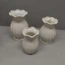 White Ceramic Vase Set of 3 Small Rustic Decorative Vases Home Decor Wavy Edge Modern Flower Vases for Farmhouse Table Centerpiece Shelf Living Room Kitchen Bedroom Bookshelf Decorations