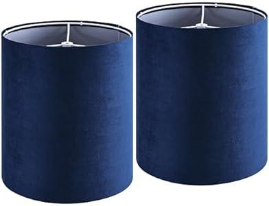GO&SO Drum Lamp Shades Set of 2 Small Blue Velvet Lampshade 9.8"Top×9.8"Bottom×10.8"High(Spider) Modern Tall Lamp Shades for Table Lamp & Bedside Lamps Replacement in Hand Crafted-Art Decor