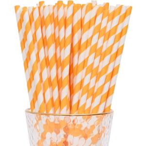 2 x YAOSHENG Paper Straws for drinking, 100 Pack Orange Striped paper straws for Party Supplies,Birthday,Wedding,Bridal/Baby Shower,Juice, shakes,Smoothies,cocktail (Orange)