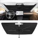 BASENOR 2017-2026 Tesla Model Y Model 3 Windshield Sunshade Umbrell [Nano Ice Crystal Particle] Front Window Shade, Coating 100% Heat Protection Retractable Sunshades
