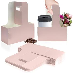 2 Cup Disposable Drink Carrier for Delivery with Handle,15 Count Pink Paperboard Cup Holder,Cup Carriers for Hot or Cold Drinks,Coffee Carrier, Food Delivery,Take Out Cup Carriers (Pink, 15 PCs)
