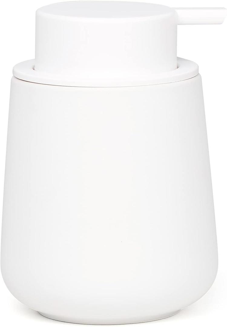 BosilunLife White Soap Dispenser - Ceramic Hand Dish Soap Dispenser for Bathroom 12ounce Refillable Liquid Hand Wash Dispenser for Essential Oil, Lotion Soap (Rubber Paint)