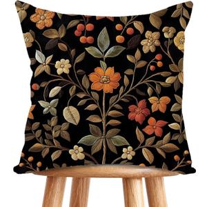 William Morris Abstract Vintage Print Floral Velvet Design Throw Pillow Covers Home Decor, Retro Art Deco Pillowcase Cushion Cover for Bed Sofa Living Room, Square 18x18 Inch (Black-Floral)