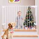 Cumbor 29.243" Baby Gate for Stairs, Wall-Mounted (Drill Required), Expandable No Bottom Bar Dog Gate, Auto Close Extra Wide Walk Thru, Pet & Toddler Proof Gate, Top & Bottom of Stairways (White)