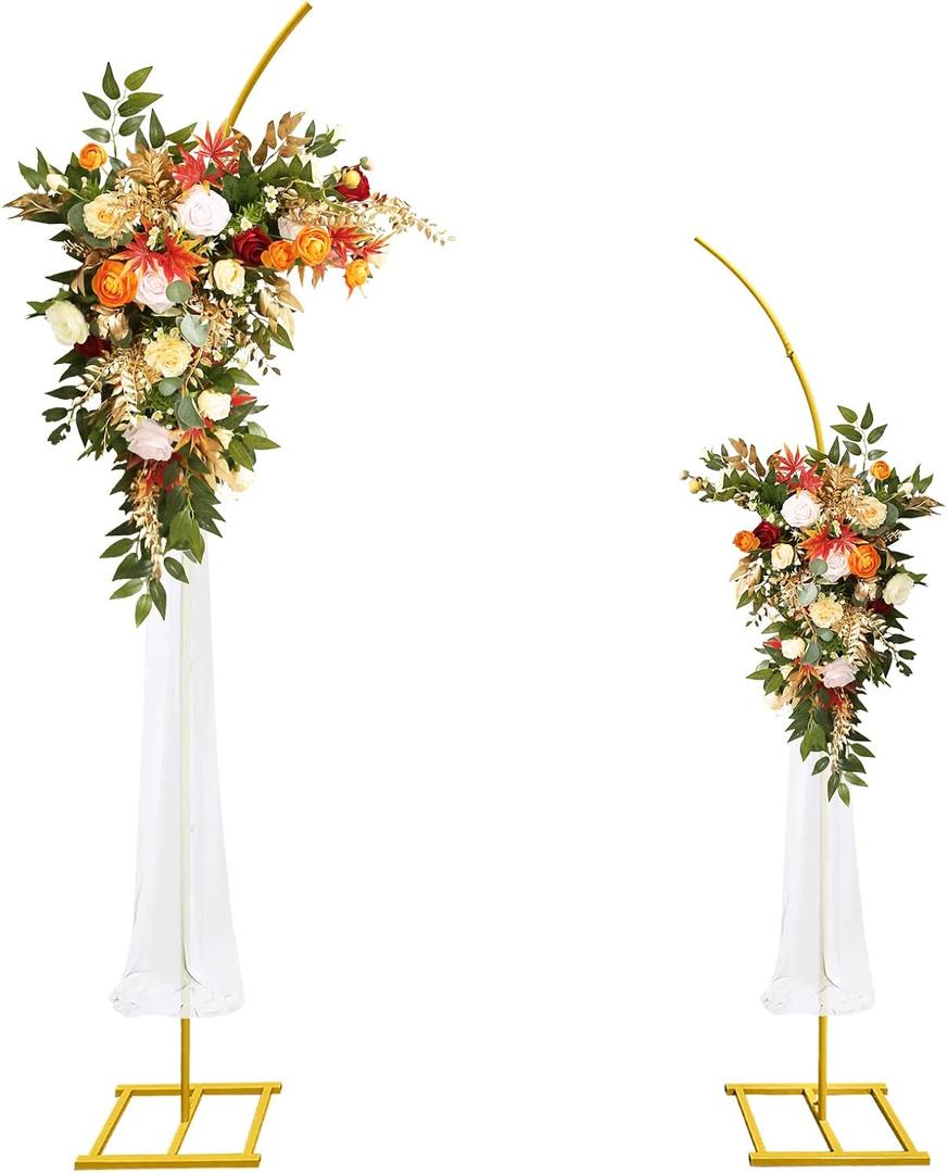 Metal Wedding Arch Stand,Set of 2 Gold Curved Top Arch Backdrop Stand Wedding Arches for Ceremony Birthday Anniversary Baby Shower Floral Stand Background Decoration (Gold,7.8FT & 6.7FT)