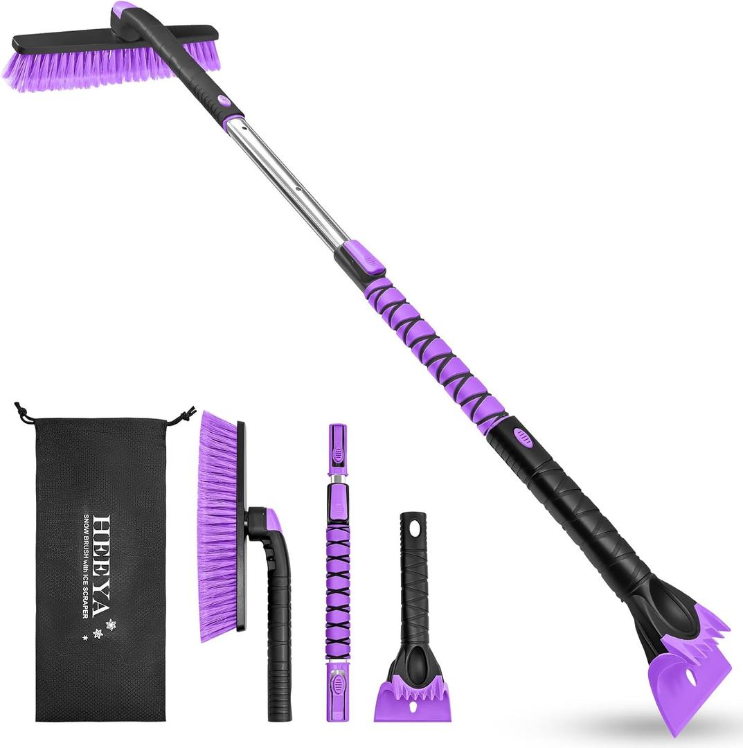 HEEYA 48 Inch Long Snow Brush for SUV, Extendable Ice Scraper and Brush with Foam Grip, 360 Pivoting Snow Car Brush for Truck Auto Jeep RV Vehicle Windshield Window - Purple