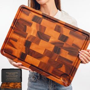 Large End Grain Wood Cutting Board - Thick Butcher Block Wood Chopping Board - 20 x 14 x 2 Inch - Double-Sided Acacia with Non-Slip Mat - Large Kitchen - Heavy Duty, 20"L x 14.2"W