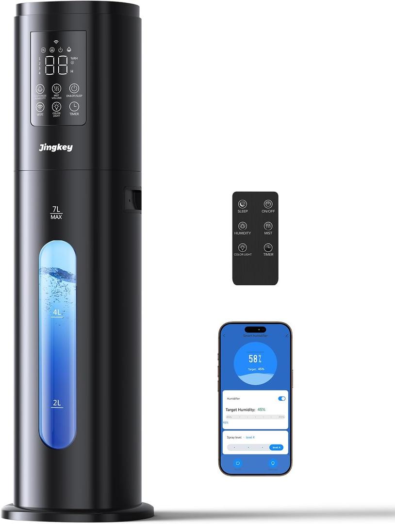 Humidifiers for Bedroom Large Room with Smart App & Remote Control, 7L/1.85Gal Room Humidifier, 4 Mist Levels Large Humidifier for Home Charcoal
