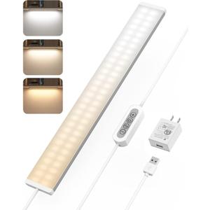 ASOKO Under Desk Light, 16Inch Dimmable LED Under Cabinet Lighting, USB Plug in Cabinet Light for Kitchen/Shelf/Workbench/Cupboard, 3000K/4000K/6000K (Multicolor)