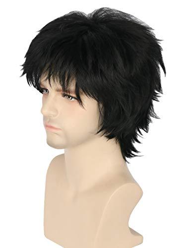 Topcosplay Unisex Anime Cosplay Wigs Balck Short Wig Layered Fluffy Halloween Costume Wig