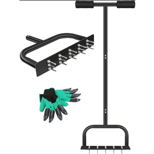Manual lawn aerator tool, 35 inches, 15 spikes 2.8 inches long Mla231 Black