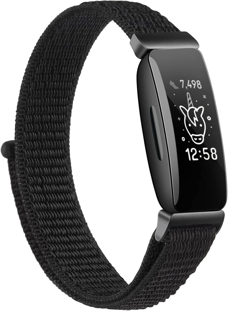 Nylon Ace 3 Bands Compatible with Fitbit Ace 3 Straps for Kids Boys Girls - Soft Skin-Friendly Breathable Ace 3 Bands for Kids Watch Band Wrist Strap Bracelet Accessories (Black)