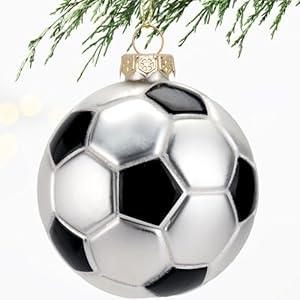3.15” Christmas Soccer Ball Glass Blown Ornament, 2025 Hand-Painted Small Mini Sports Ball Decoration for Boys and Girls, Xmas Tree Holiday Decor Kids Themed Party Gifts