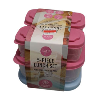 Core Plastic Food Storage Rectangle Bowl Set 5 Piece, Pink