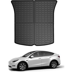 All Weather Rear Cargo Liners Trunk Tray Mats Protector Custom Compatible with 2020-2023 2024 2025 Model Y 5-SeatsNot for Juniper3D Waterproof Durable Odorless Flexible Black TPO Accessories
