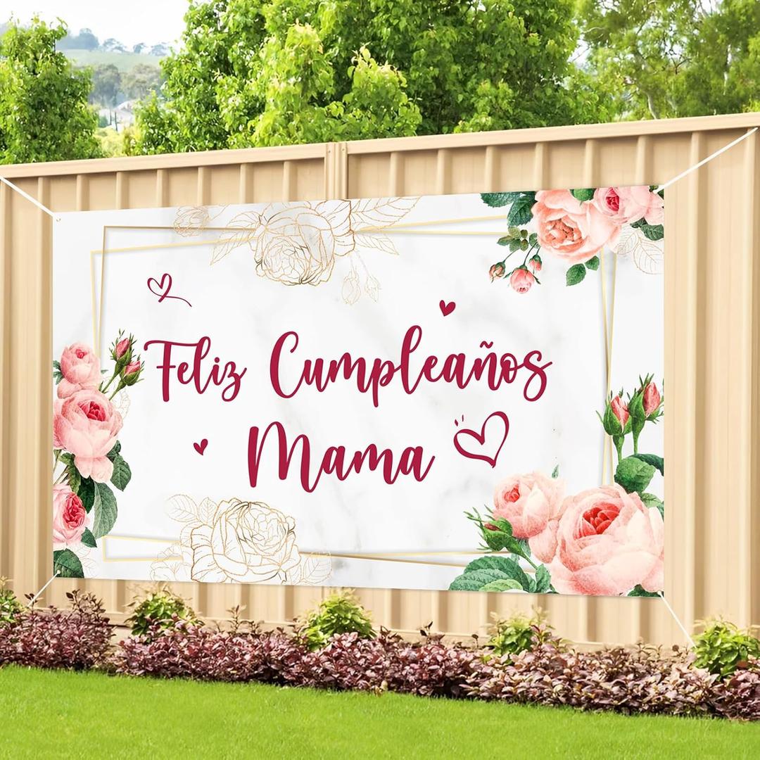 Labakita Happy Birthday Mama Backdrop, Spanish Feliz Cumpleaos Banner, Fiesta Theme Women's Birthday Decorations, Women Mother Mom Birthday Banner, Mama Happy Birthday Party Sign