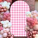 Pink White Gingham Arch Backdrop Covers, 6 Ft Pink Stretchy Arch Backdrop Stand Covers, Photography Background Plaid Arch Stand Covers for Wedding Birthday Baby Shower Party Decor