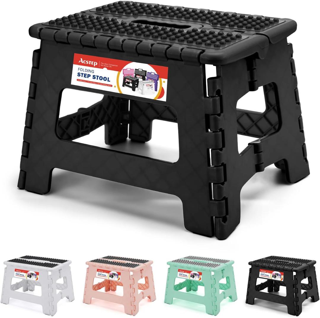 ACSTEP 9 Inch Folding Step Stool 300 LB Capacity Non Slip Foot Stool with Handle Plastic Foldable Step Stools for Kids Stepping Stool for Bathroom Black Small Step Stool (1 PC Black) ACSTEP 9 Inch Folding Step Stool 300 LB Capacity Non Slip Foot Stool with Handle Plastic Foldable Step Stools for Kids Stepping Stool for Bathroom Black Small Step Stool (1 PC Black)