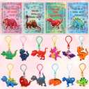 2 x 24 Pack Valentines Day Gifts Cards for Kids Classroom School Valentines Exchange Cards with Dinosaur Keychain for Girls Boys Party Favors Gifts Prizes
