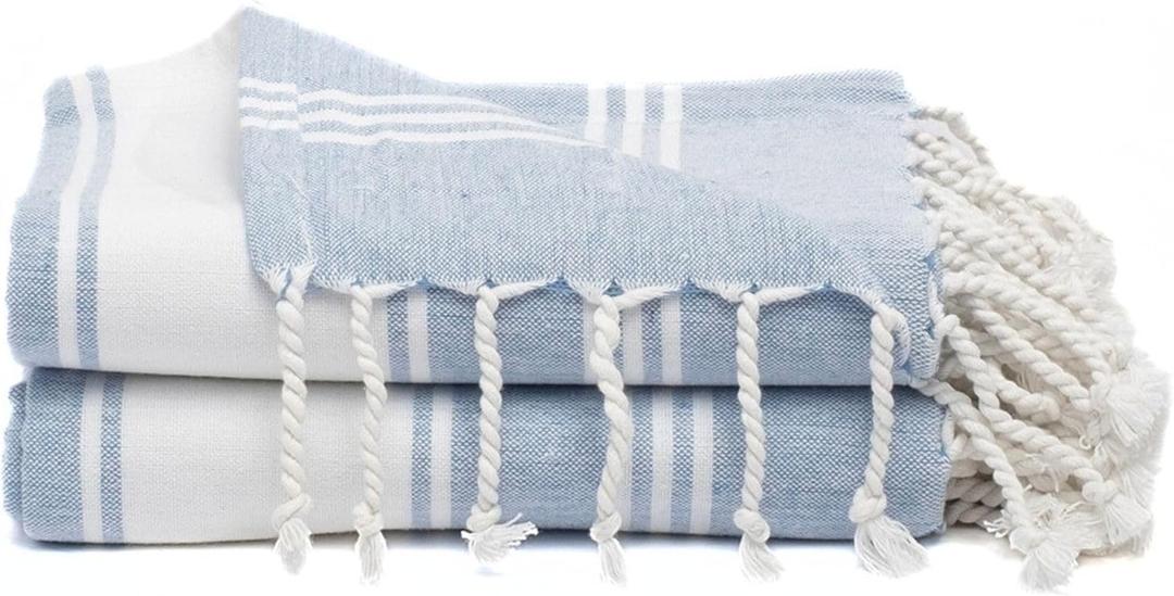 Cotton Turkish Beach Towel with Towels Oversized 36"x72" Pool Absorbent Extra Large Quick Dry Sand Travel Towel (Sky Blue)