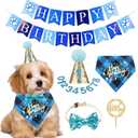 ADOGGYGO Dog Birthday Boy Bandana, Puppy 1st Birthday Party Supplies, Pet Party Hat Scarf Bowtie Banner Set for Small Medium Dogs (Small&Medium) (Blue)