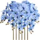38 Inch 6 PCS Faux Orchid Fake Orchid Velvet Artificial Orchids Blue Orchid Artificial Flowers Long Stem Artificial Flowers for Tall Vase for Home Wedding Decoration (Blue)