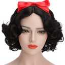 karlery Adult Women Short Bob Wave Black Cosplay Wig with Red Bow Princess Halloween Costume Anime Party Wig