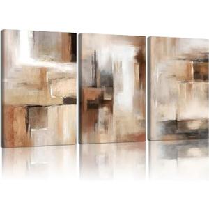 LYYGLYY 3Pcs Framed Abstract Brown Canvas Wall Art 96x48 Inches | Minimalist Black and Brown Printed Artwork for Walls, Brown and Beige Wall Decor for Living Room, Office, Bedroom, Home