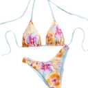 RoseSeek Women's High Waisted Bikini Sets Floral Halter Triangle Two Piece Swimsuits Cheeky Bathing Suit (Multicolor, XS)
