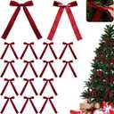 16 Pcs Vintage Christmas Tree Red Bow Ornaments with Clip Burgundy Clip Velvet Bows Ribbon with Easy 5.1x7.1 Inch Pre-Tied Small Ornaments for Xmas Decorations Wreath Gift Indoor Outdoor
