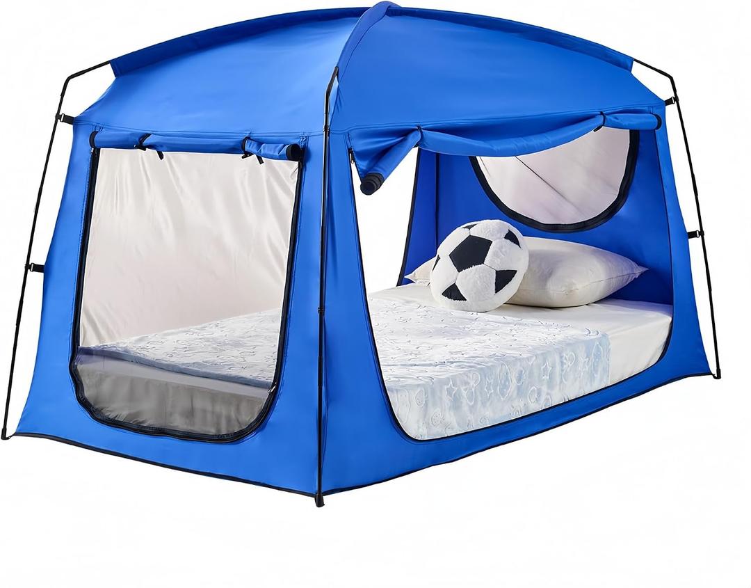 Privacy Sleep Indoor Bed Tent for Adults Kids, Portable Blackout 90% Canopy Tents with 3 Doors Breathable Mesh Windows, Tw"