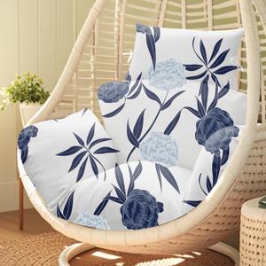 Waterproof Egg Chair Cushion Replacement 47x31.5x4.7 inch Thicken Hanging Egg Swing Chair Cushion Indoor Outdoor Wicker Rattan Hammock Basket Cushion with Headrest Pillow, Blue Enchantress