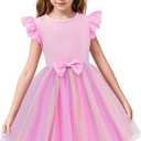 LQSZ Toddler Girls Tutu Dresses Flutter Sleeve Fluffy Party Tulle Dress for Girls 3-12 Years (Pink)