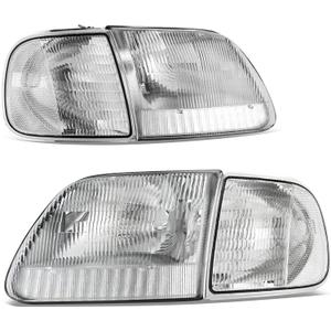 AUTOSAVER88 Headlight Assembly Compatible with 97-03 Ford F-150/97-02 Ford Expedition Pickup Headlamp Replacement Chrome Housing Clear Lens
