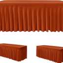 HolidayIdeas 2 Pack Spandex Table Skirts for 6ft Rectangle Tables, Stretch Ruffle Cover for Boho Wedding, Rustic Garden Party, Outdoor Glamping Decor, Rust