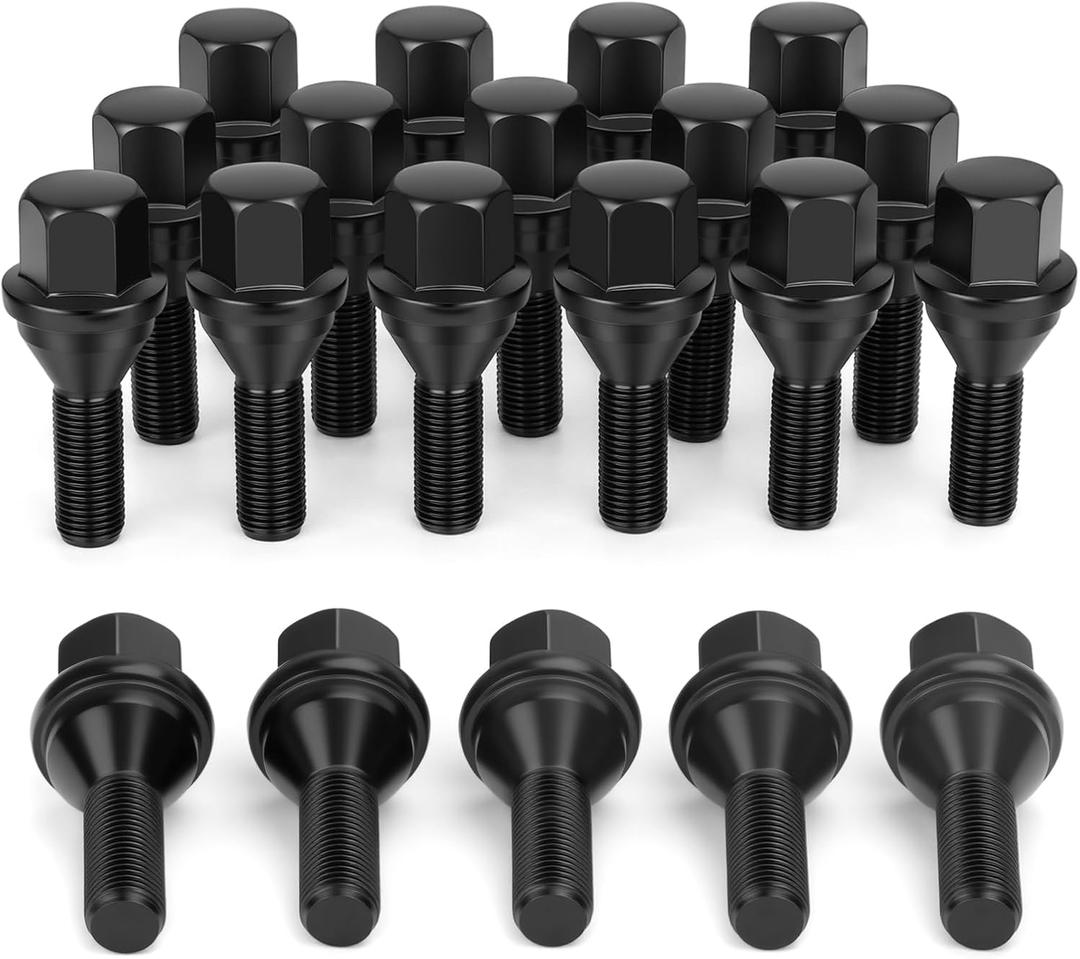 12x1.25 Jeep Cherokee OEM Lug Bolts, 19mm Hex One Piece Design Stock Wheel Studs for 2018-2026 Compass, 20pcs 28mm Shank Black Wheel Bolts for Dodge Dart Chrysler 200 Aluminum Wheel, Replace 6511051AA