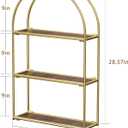 Crofy Gold Arched Frame Wall Shelf, Decorative 3 Tier Bathroom Wall Shelf with Walnut Finish Shelves and Robust Storage Capacity, 6" D x 17.9" W x 28.57" H