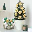 65pcs Gold Christmas Poinsettia Artificial 5.9", Glitter Berries with Stems, Clips for Christmas Tree Decoration, Wreath Ornaments for Xmas Wedding Party Decoration