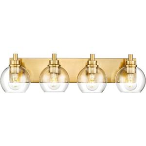 Bathroom Light Fixtures, 4 Light Brushed Gold Vanity Light, 26 Inch Modern Wall Sconces with Globe Clear Glass Shade, Vanity Lighting Fixtures Over Mirror, VL195-BG-CL-4