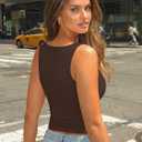 Trendy Queen Double Lined Square Neck Crop Top Women Teen Girls Buttery-Soft Sleeveless Basic Aesthetic Going Out Tank Top (Brown, M)