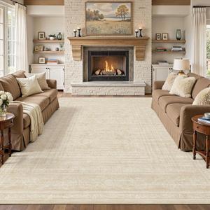 DMOYEST Neutral 9x12 Area Rug for Living Room Washable Large Brown Rug